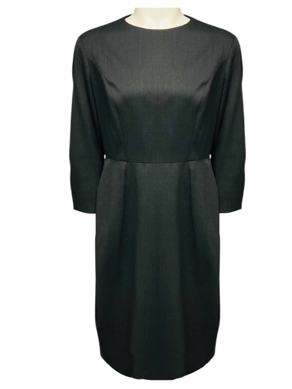 YVES SAINT LAURENT CHARCOAL GREY WOOL MIDI DRESS